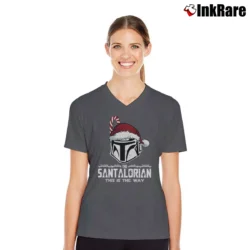 Women’s Mandalorian Star Wars Christmas Holiday V-Neck Tee in charcoal | Chic Neckline, Soft Texture