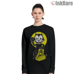Maneki Felix The Lucky Cartoon Cat Shirt on black long sleeve shirt for women graphic tee