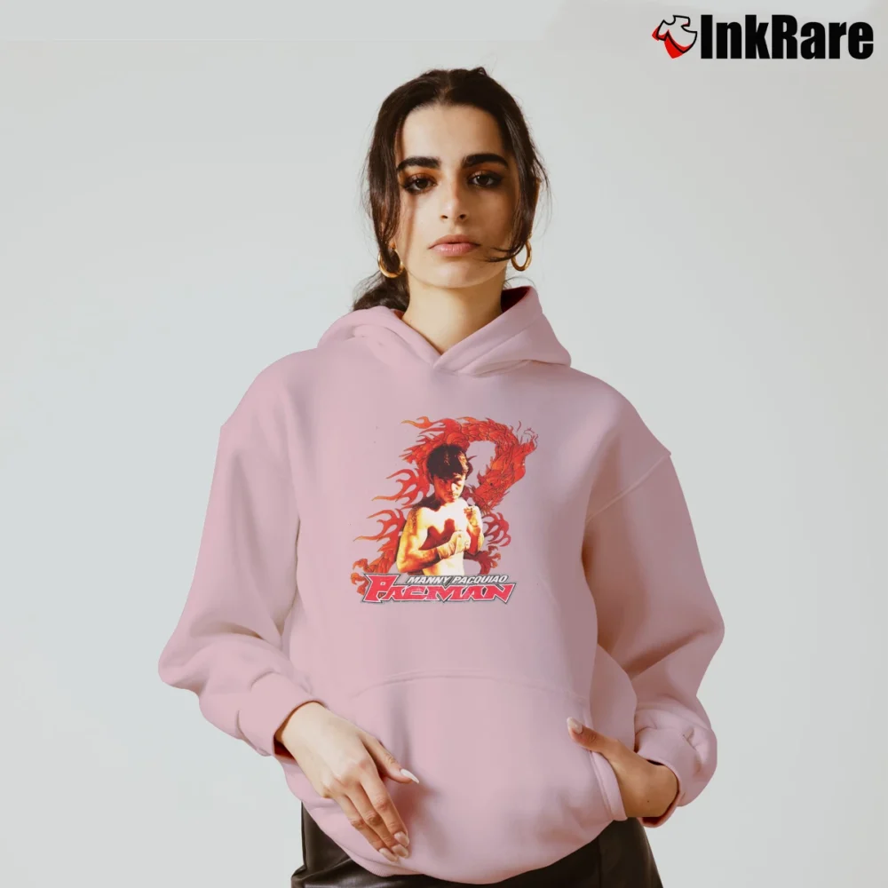 Women’s Manny Pacquiao Dragon Black Red No Fear Boxing Cozy Hoodie in light pink | Warm, Structured, Stylish