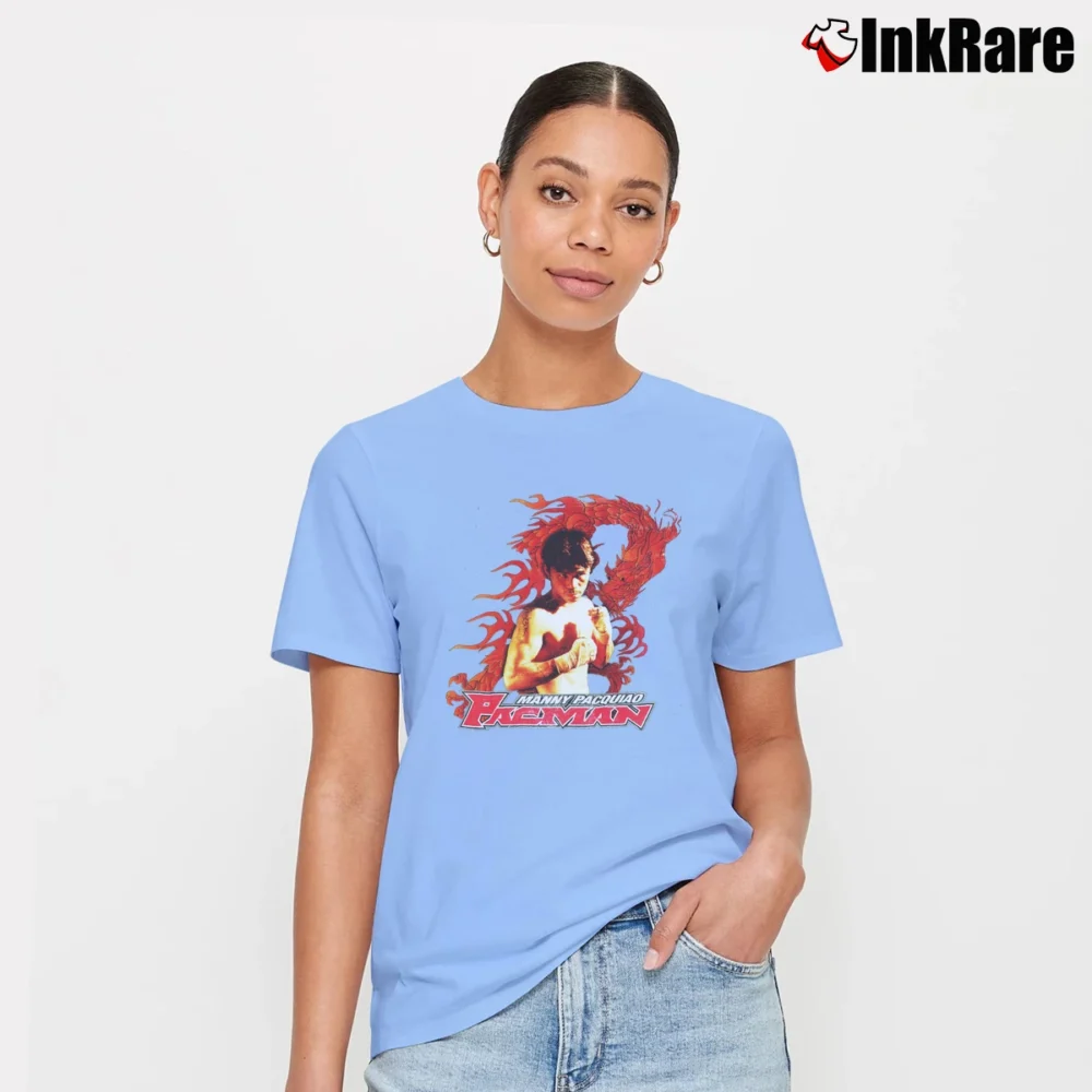 Women’s Manny Pacquiao Dragon Black Red No Fear Boxing Signature T-Shirt in light blue | Soft, Flattering Fit