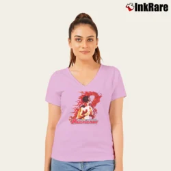 Women’s Manny Pacquiao Dragon Black Red No Fear Boxing V-Neck Tee in light pink | Chic Neckline, Soft Texture