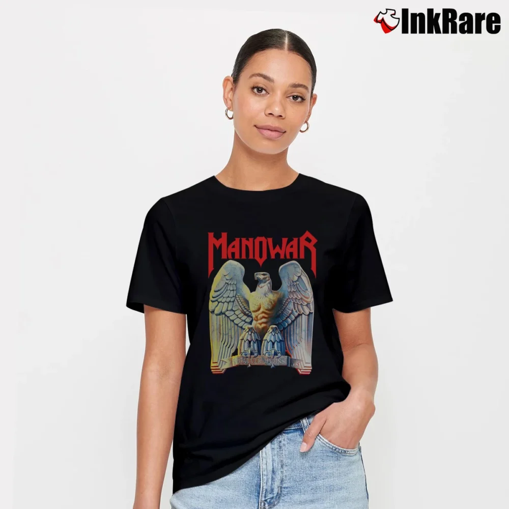 Women’s Manowar Battle Hymns Heavy Metal Band Signature T-Shirt in black | Soft, Flattering Fit