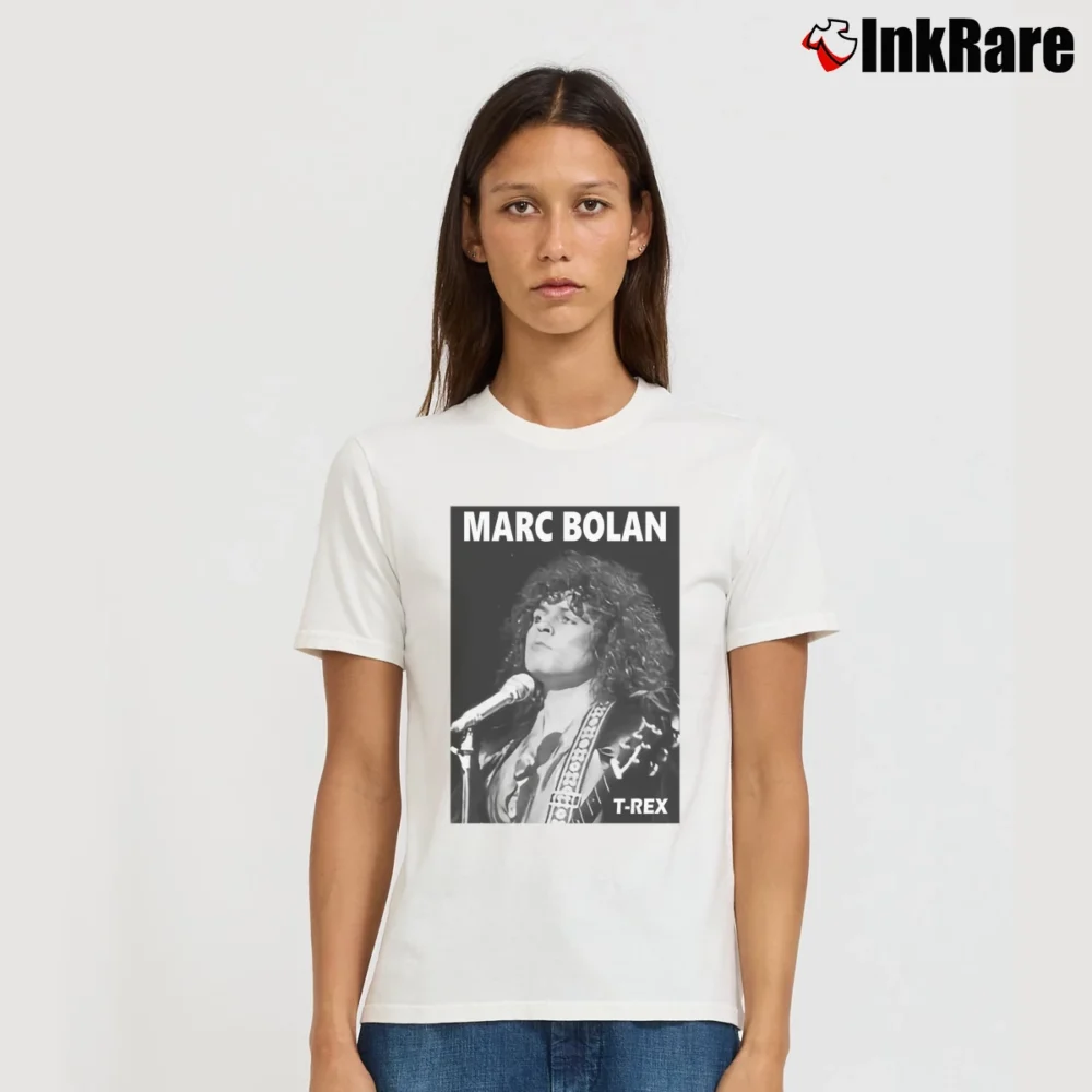 Women’s Marc Bolan T - rex 70s Glam Rock Tour Signature T-Shirt in white | Soft, Flattering Fit