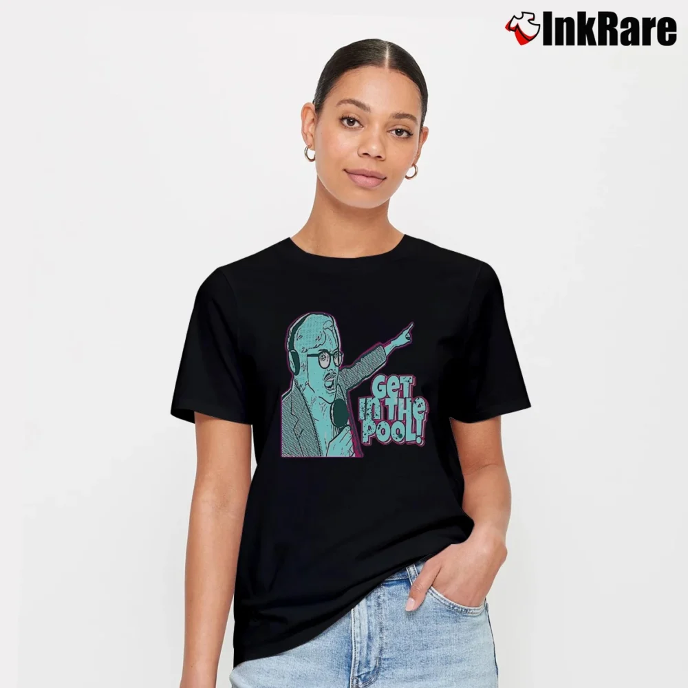 Women’s Marc Rebillet Loop Daddy Get In The Pool Funny DJ Signature T-Shirt in black | Soft, Flattering Fit