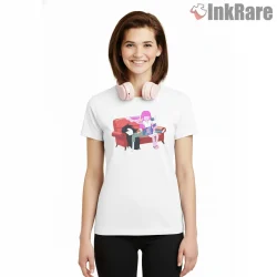 Marceline And Princess Bubblegum Couch Scene Cartoon Shirt on white short sleeve shirt for women graphic tee