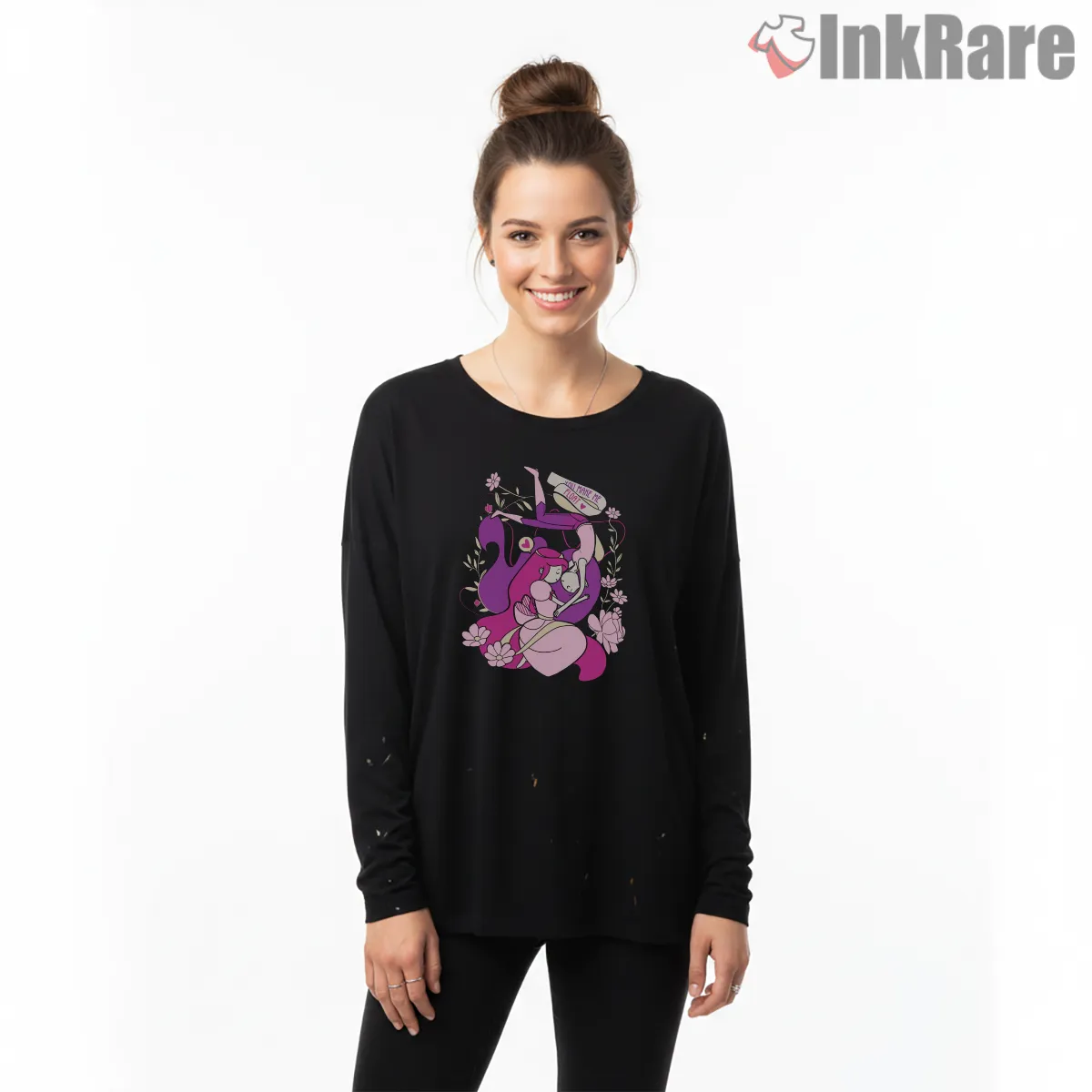 Marceline And Princess Bubblegum Floral Art Cartoon Shirt on black long sleeve shirt for women graphic tee