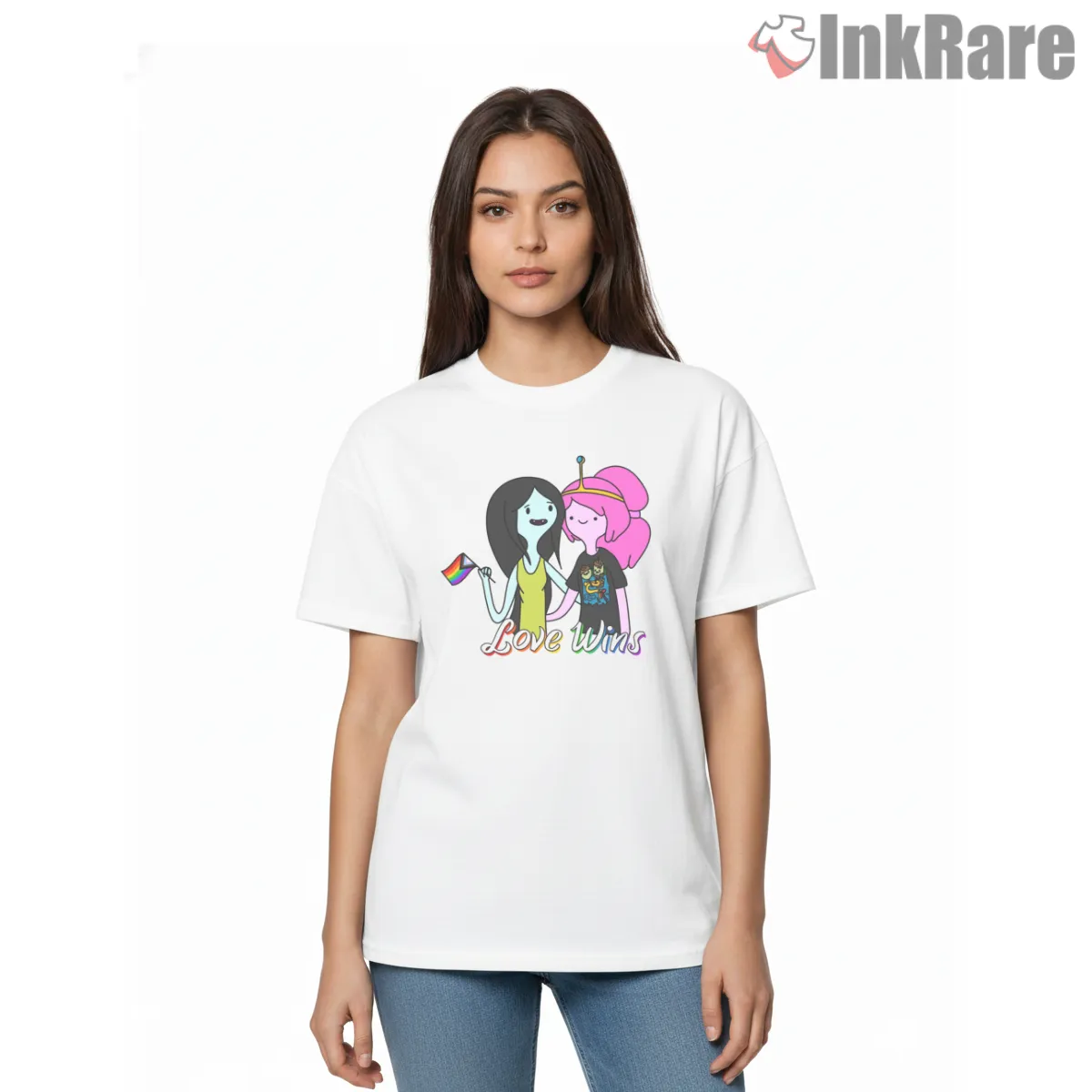 Marceline And Princess Bubblegum Love Wins Pride Cartoon Short Sleeve White Marceline And Princess Bubblegum Love Wins Pride Cartoon Shirt on white short sleeve shirt for women graphic tee