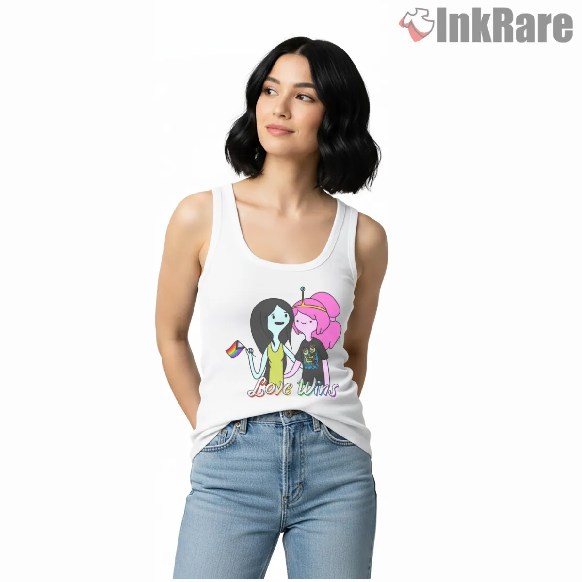 Marceline And Princess Bubblegum Love Wins Pride Cartoon Tank Top White Marceline And Princess Bubblegum Love Wins Pride Cartoon Shirt on white tank top for women graphic tee