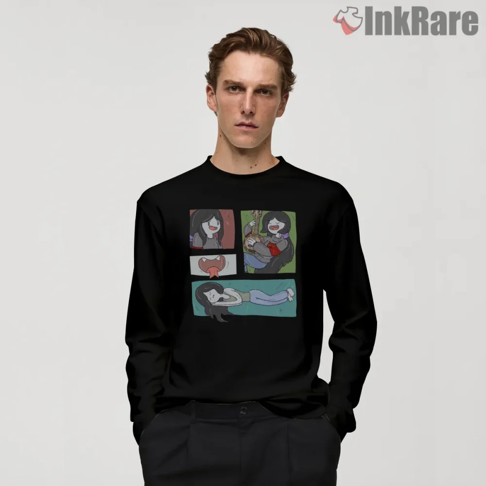 Marceline Comic Panel Style Cartoon Shirt on black long sleeve shirt for men graphic tee