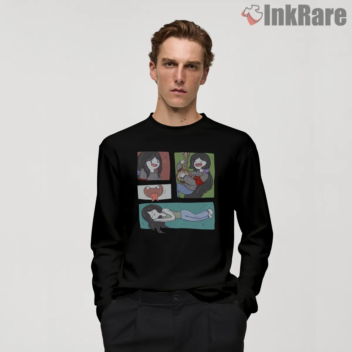 Marceline Comic Panel Style Cartoon Long Sleeve Black Marceline Comic Panel Style Cartoon Shirt on black long sleeve shirt for men graphic tee