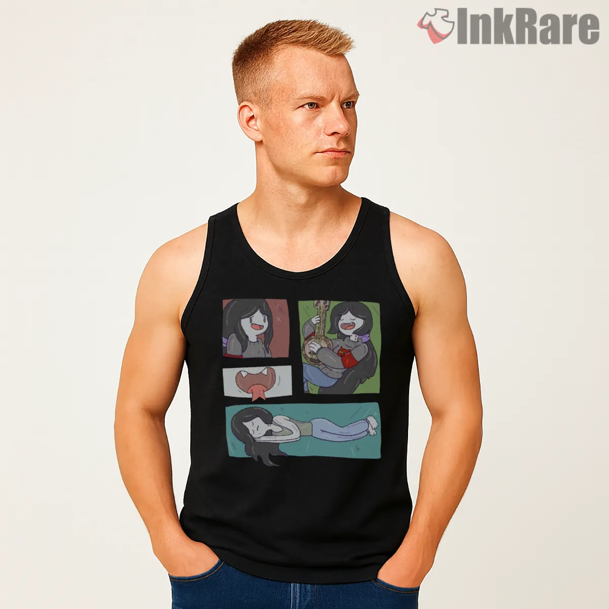 Marceline Comic Panel Style Cartoon Tank Top Black Marceline Comic Panel Style Cartoon Shirt on black tank top for men graphic tee