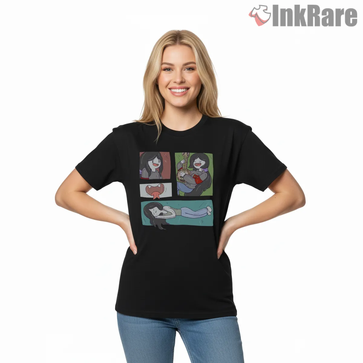 Marceline Comic Panel Style Cartoon Short Sleeve Black Marceline Comic Panel Style Cartoon Shirt on black short sleeve shirt for women graphic tee