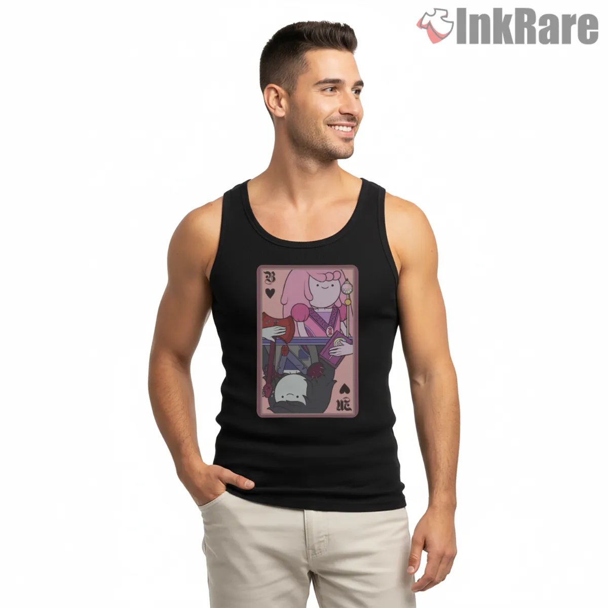 Marceline Princess Bubblegum Playing Card Art Tank Top Black Marceline Princess Bubblegum Playing Card Art Shirt on black tank top for men graphic tee