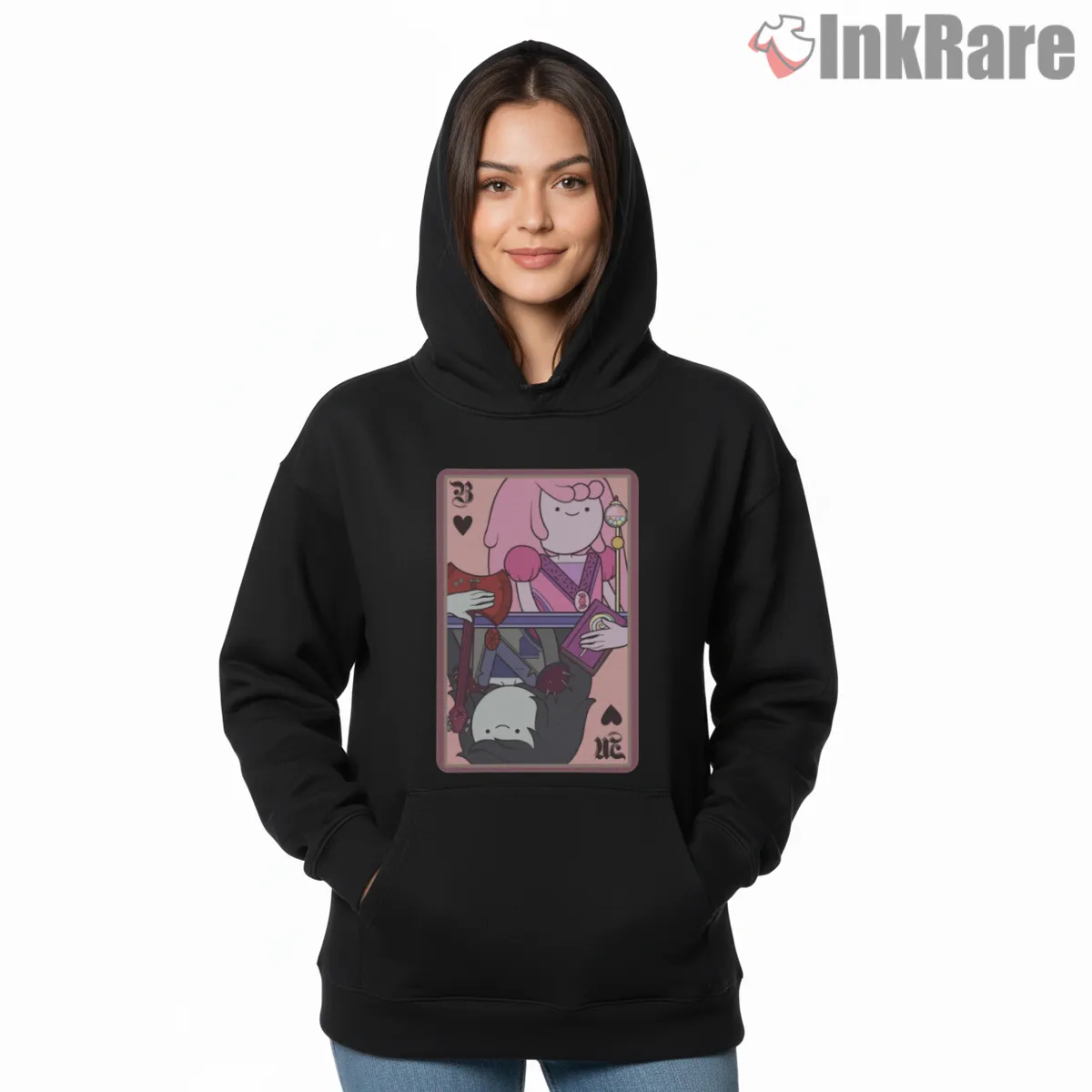Marceline Princess Bubblegum Playing Card Art Hoodie Black Marceline Princess Bubblegum Playing Card Art Shirt on black hoodie for women graphic tee