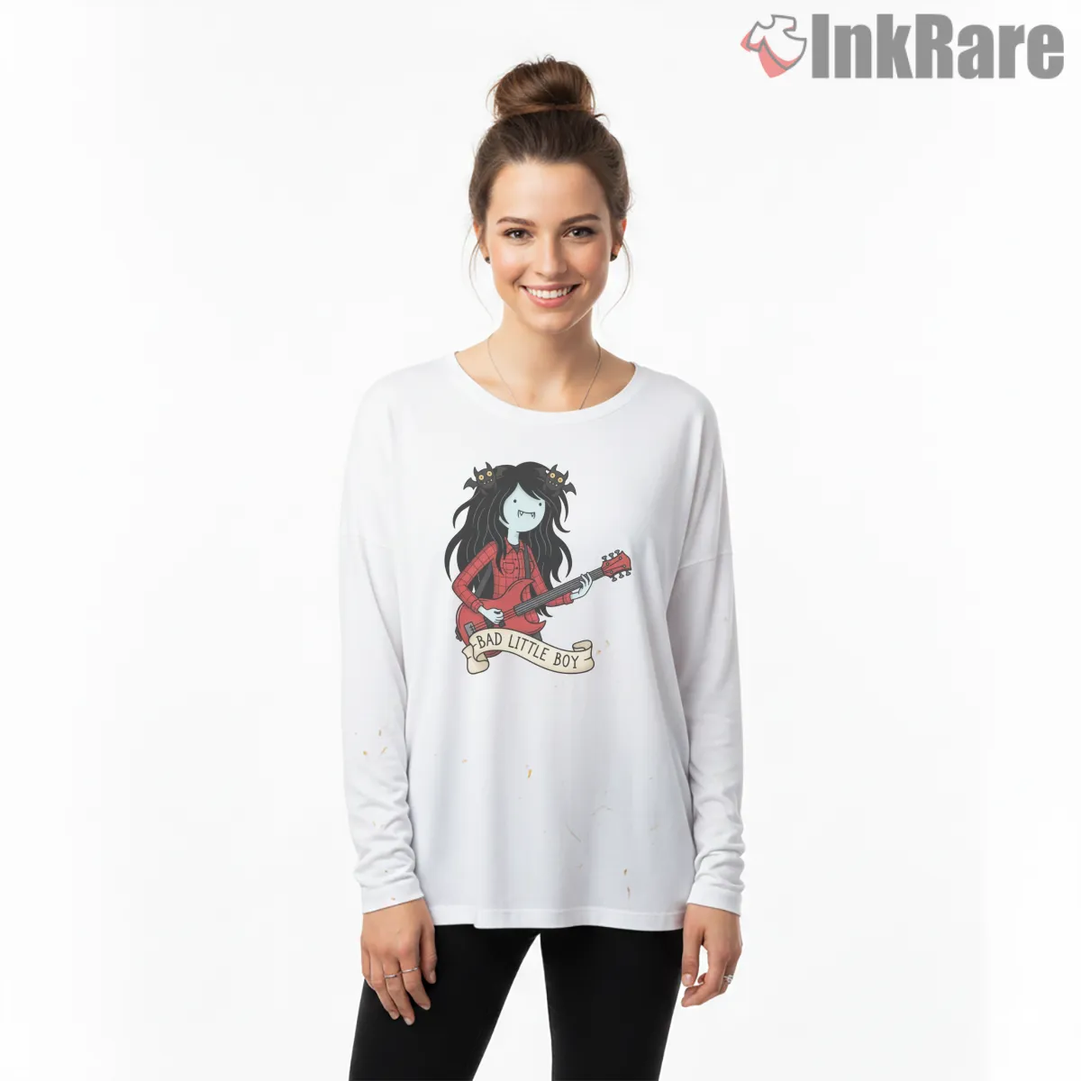 Marceline Red Plaid Rocker Guitar Cartoon Long Sleeve White Marceline Red Plaid Rocker Guitar Cartoon Shirt on white long sleeve shirt for women graphic tee