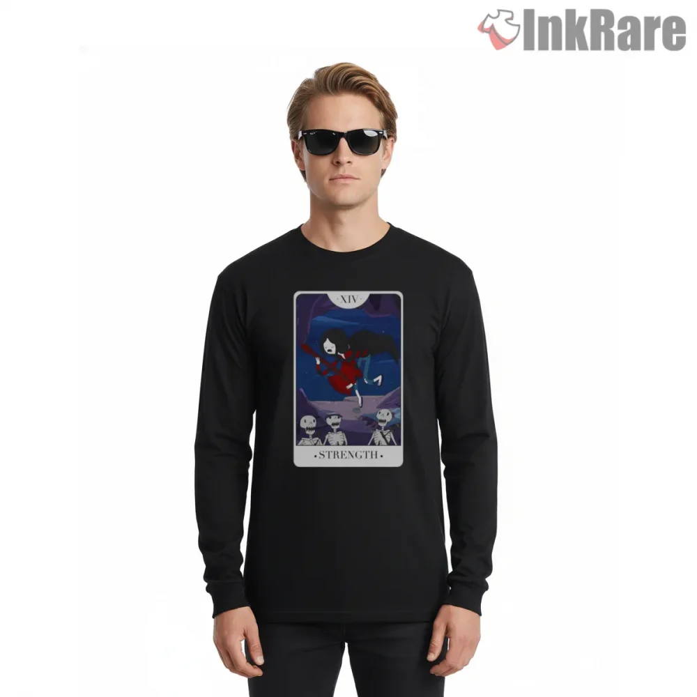 Marceline Strength Tarot Card Gothic Cartoon Shirt on black long sleeve shirt for men graphic tee