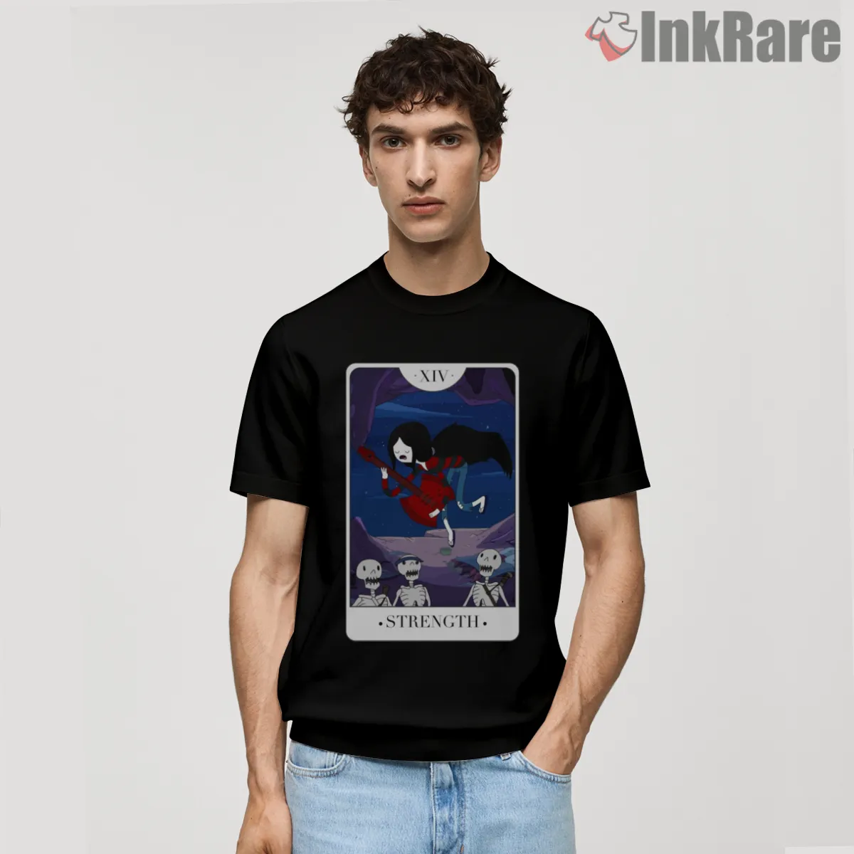 Marceline Strength Tarot Card Gothic Cartoon Shirt on black short sleeve shirt for men graphic tee