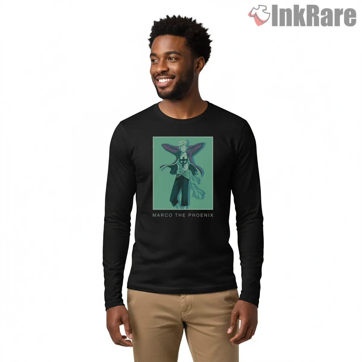 Marco The Phoenix Mythic Pirate Anime Long Sleeve Black Marco The Phoenix Mythic Pirate Anime Shirt on black long sleeve shirt for men graphic tee