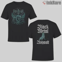 Marduk Black Metal Assault Shirt front and back two sided layout with crest and sigil
