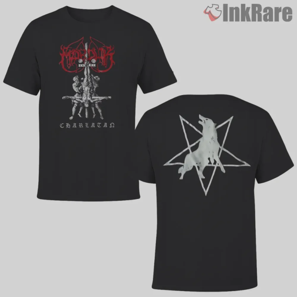 Marduk Charlatan Shirt front and back on black with wolf pentagram