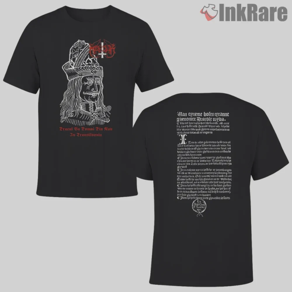 Marduk Dracul Shirt two sided black tee with Vlad portrait front and text back