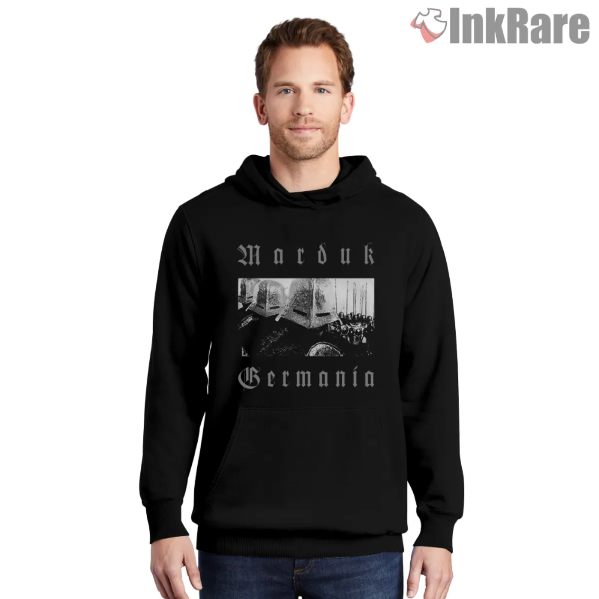 Black hoodie with Germania photo artwork on chest