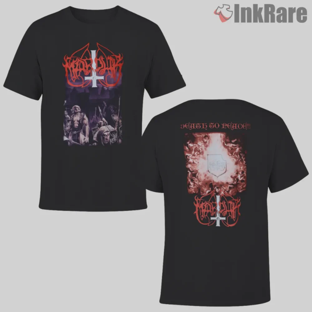 Marduk Heaven Shall Burn Shirt two sided black tee with vivid crest and album scene