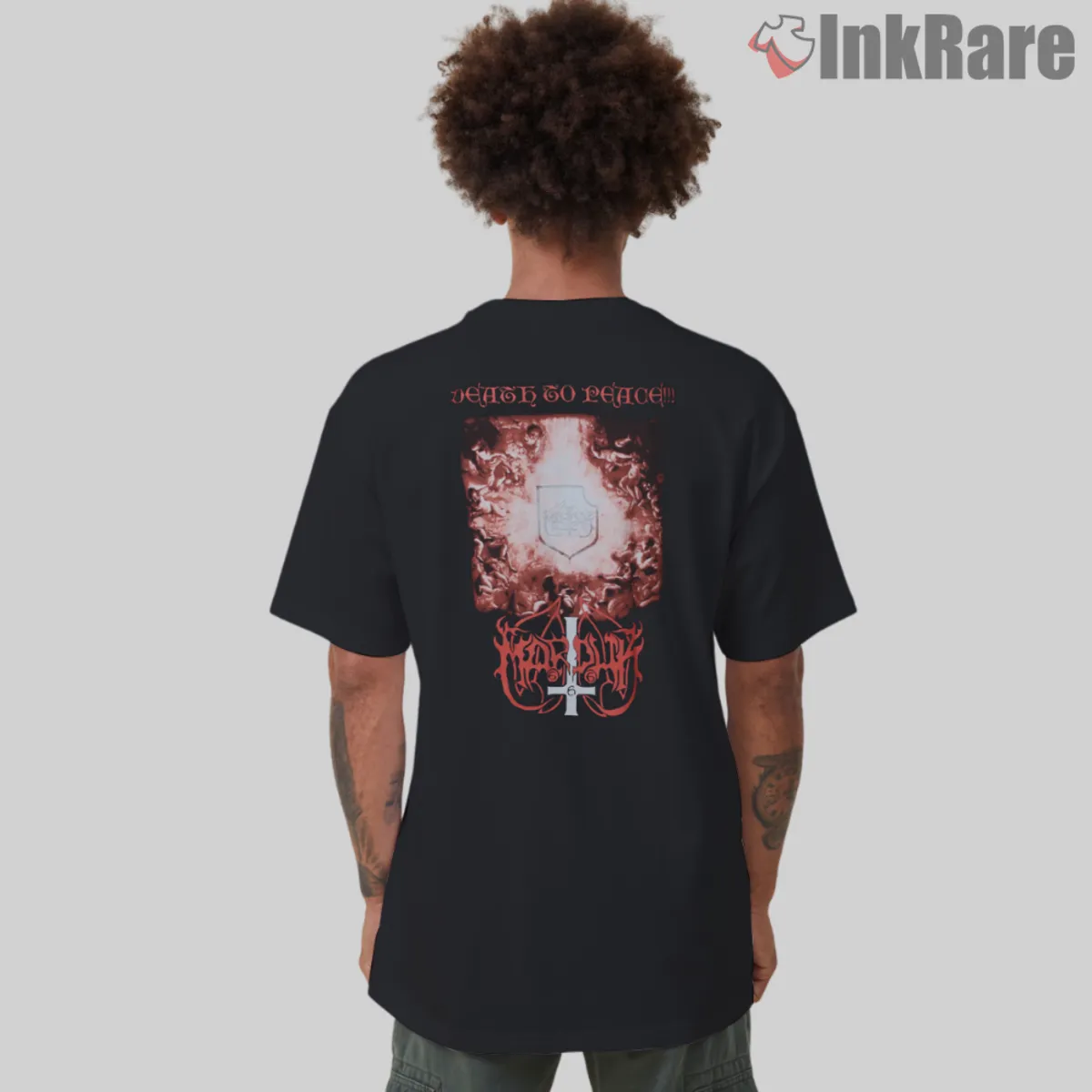 Marduk Heaven Shall Burn Back View One Back print with blazing frame and typographic message