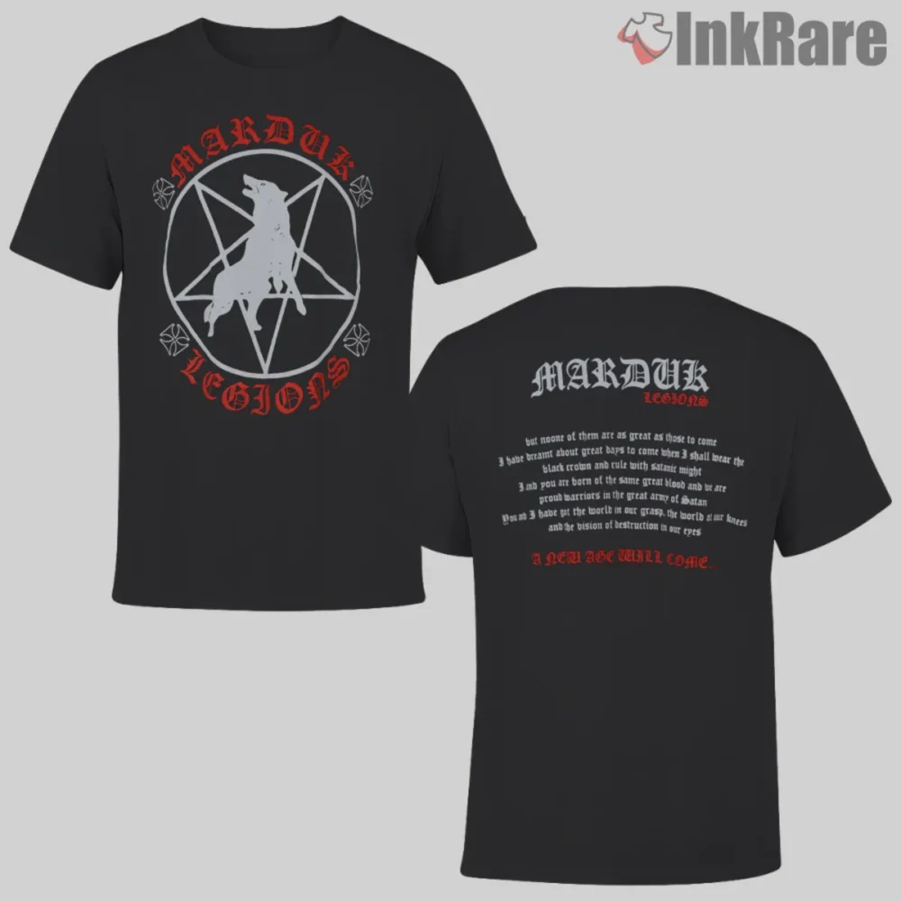 Marduk Legion Double Sided Shirt on black with wolf pentagram front and text back