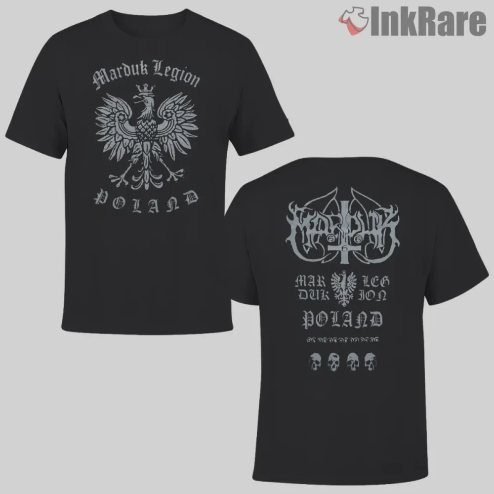 Marduk Legion Poland Shirt front and back with silver eagle crest