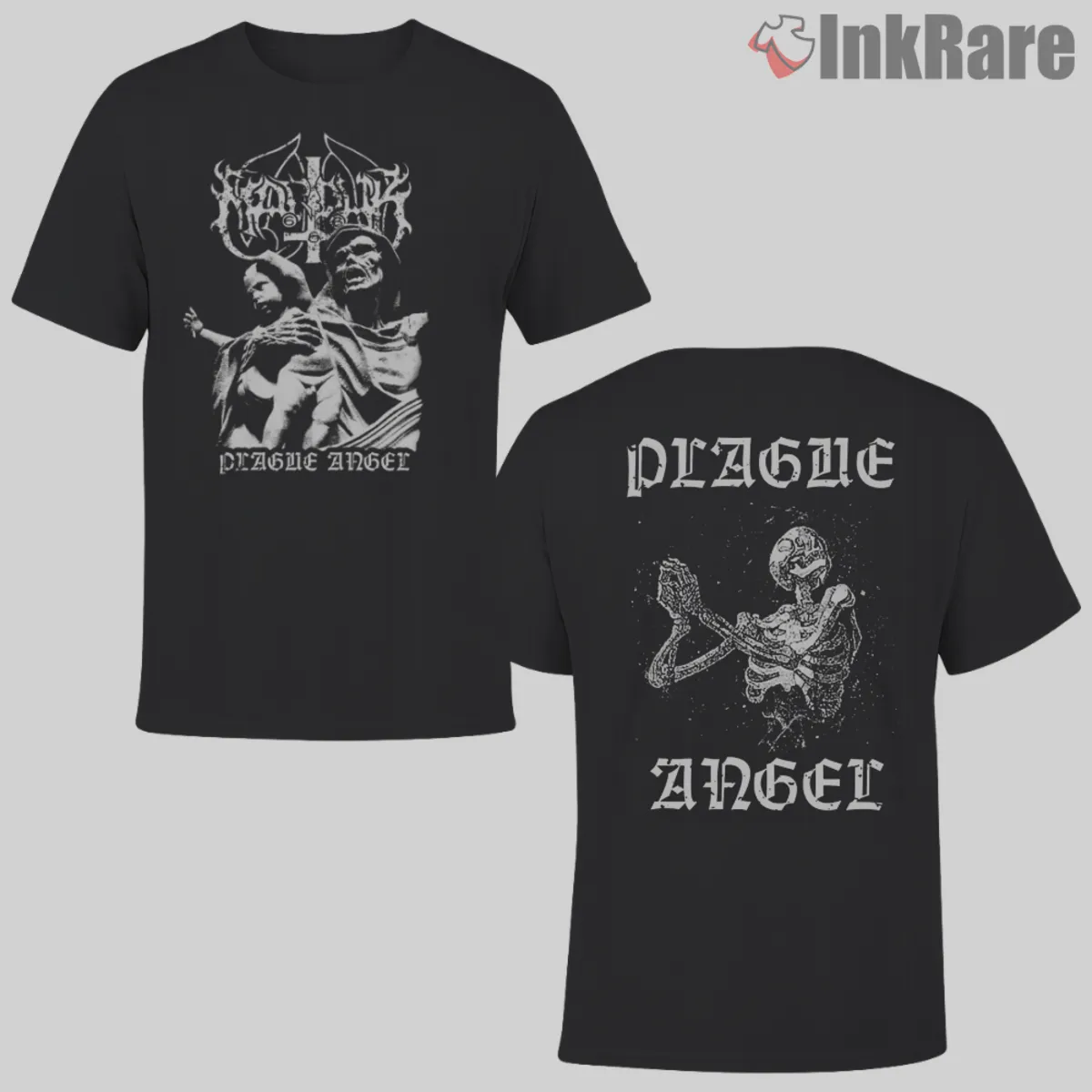 Marduk Plague Angel Double Sided Shirt Front And Back Marduk Plague Angel Double Sided shirt in black with statue front and skeletal back