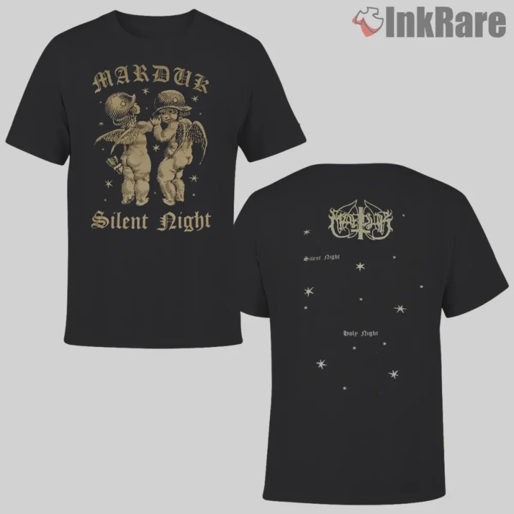Marduk Silent Night Double Sided Shirt black tee with cherub art front and starry back