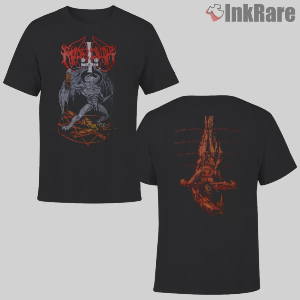 Marduk Slay The Nazarene Double Sided Shirt front and back artwork in red and gray