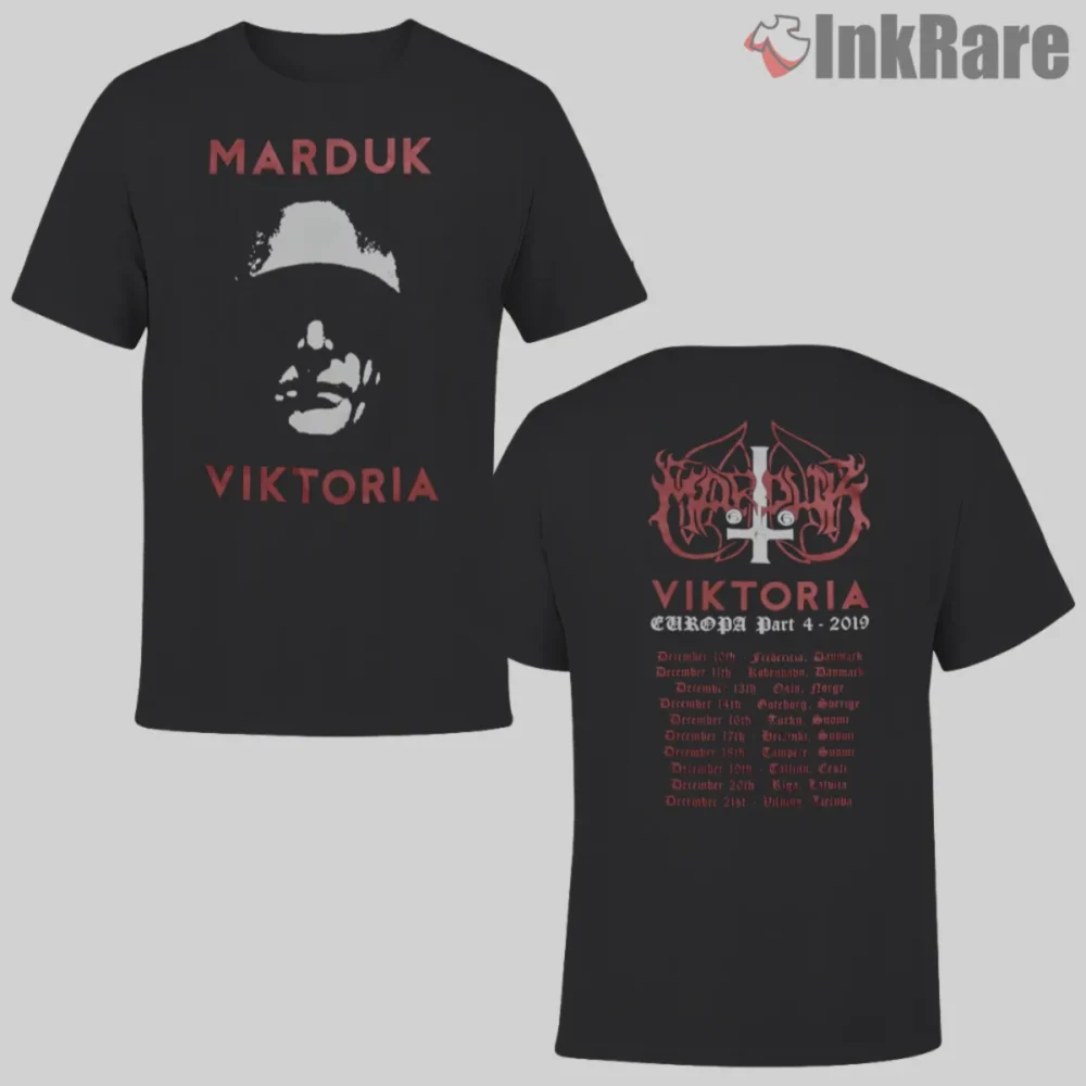 Marduk Viktoria Double Sided Shirt with portrait front and tour back in red on black