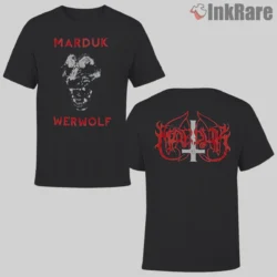 Marduk Werwolf Double Sided Shirt black tee with red letters and a feral face front plus crest back