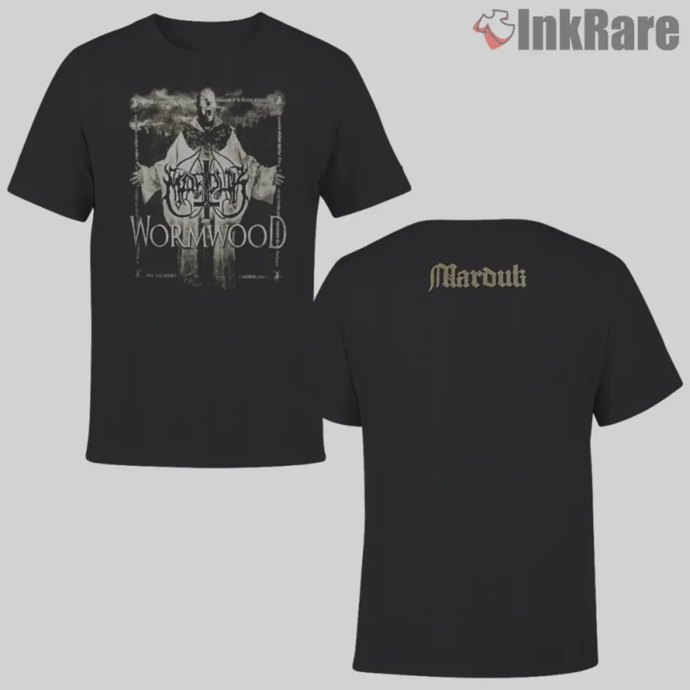 Marduk Wormwood Double Sided Shirt black tee with monk artwork front and subtle logo back