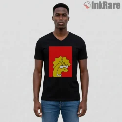 Marge Simpson Pixel Art Retro Minimal Cartoon Shirt on black v-neck shirt for men graphic tee