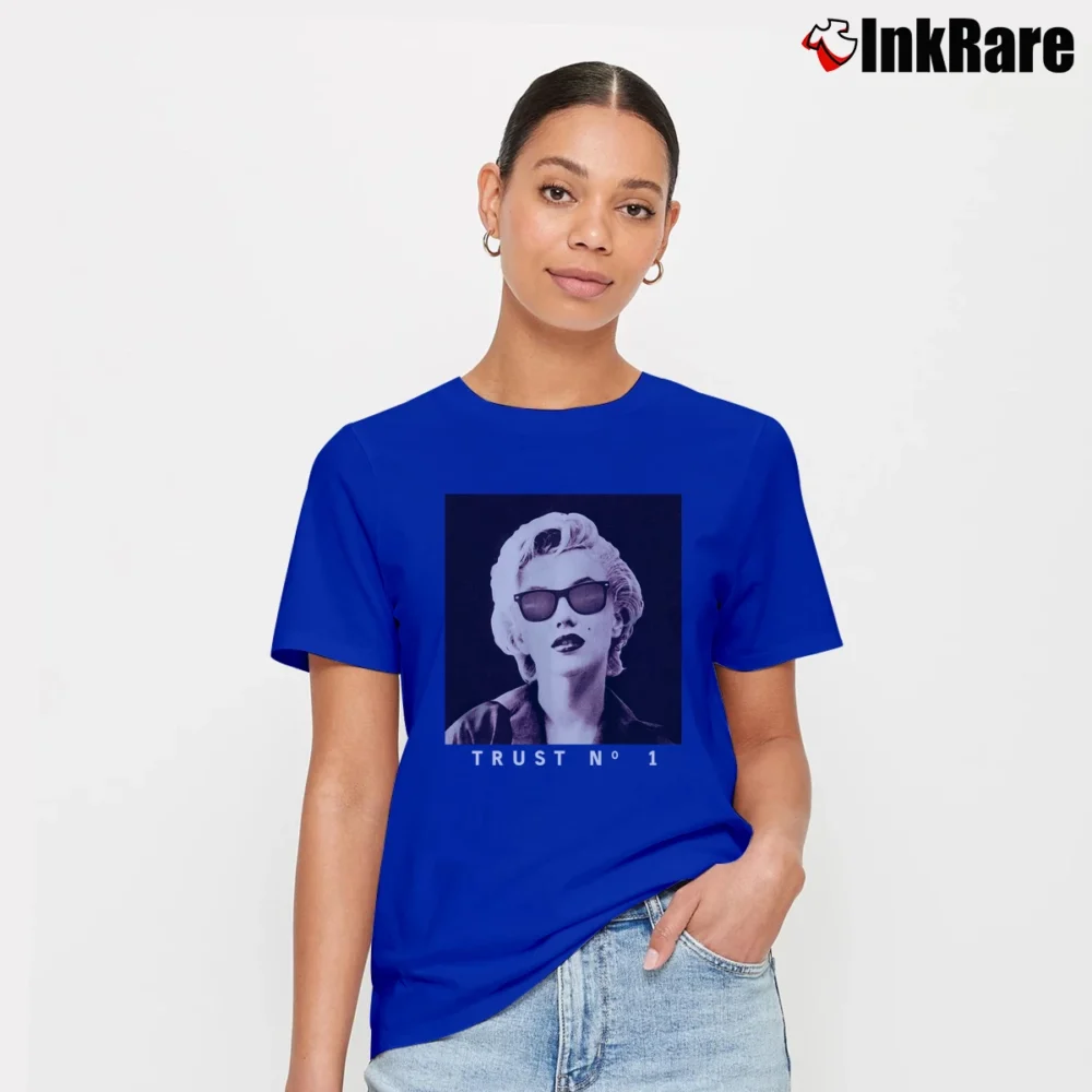 Women’s Marilyn Monroe Trust No 1 Graphic Signature T-Shirt in royal blue | Soft, Flattering Fit