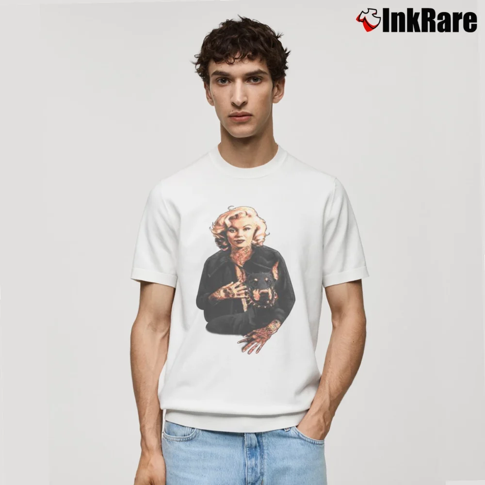 Men’s Marilyn Monroe With Doberman Pop Culture Classic T-Shirt in white | Soft, Breathable Everyday Wear