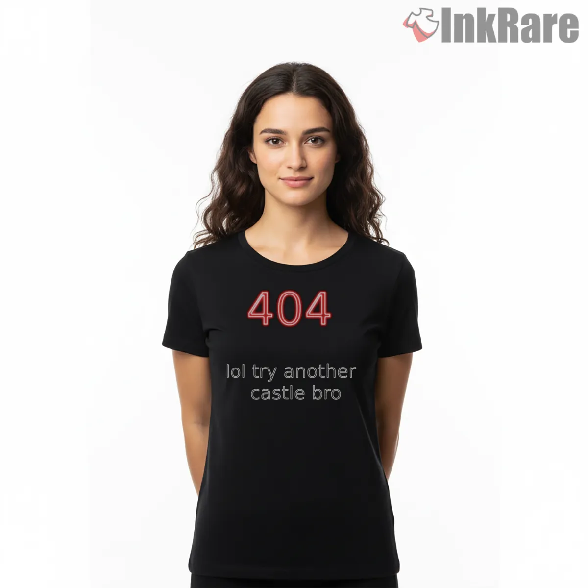 Mario 404 Error Try Another Castle Meme Shirt on black short sleeve shirt for women graphic tee