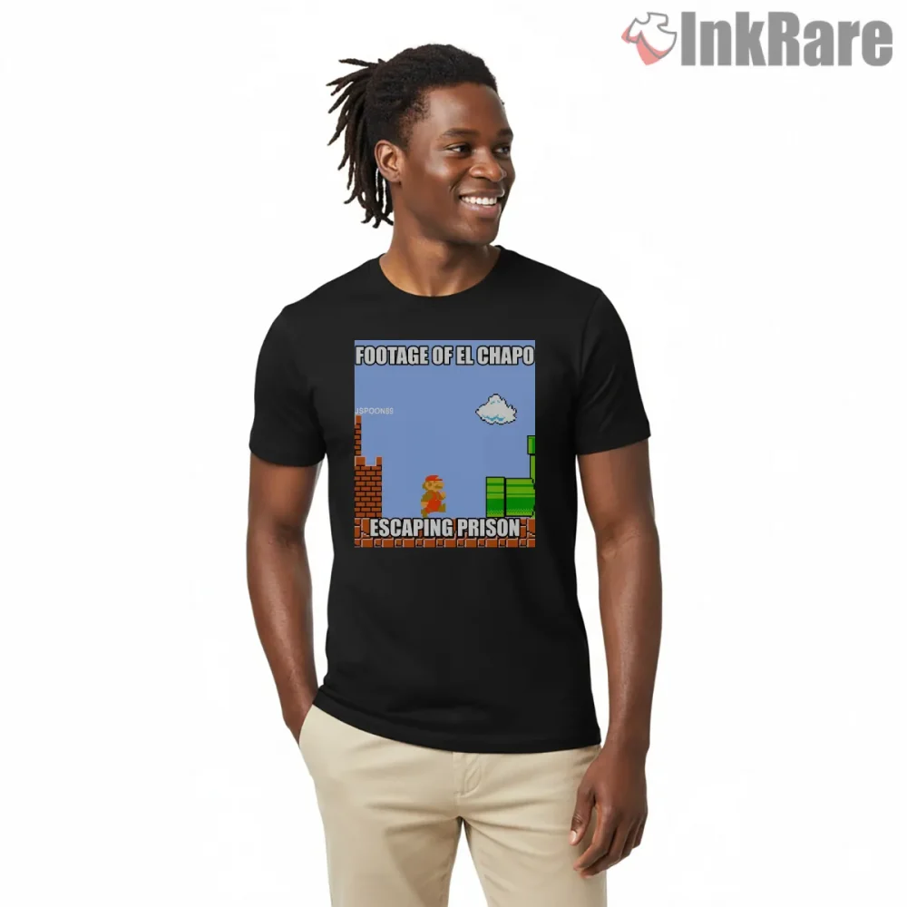 Mario El Chapo Parody Retro Pixel Scene Shirt on black short sleeve shirt for men graphic tee