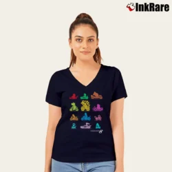Women’s Mario Kart Nintendo Characters V-Neck Tee in navy | Chic Neckline, Soft Texture