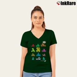 Women’s Mario Kart Nintendo Silhouettes V-Neck Tee in forest green | Chic Neckline, Soft Texture