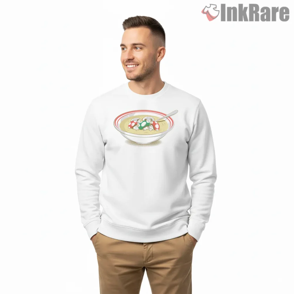Mario Mushroom Soup Cozy Cartoon Food Shirt on graphic shirt for men graphic tee