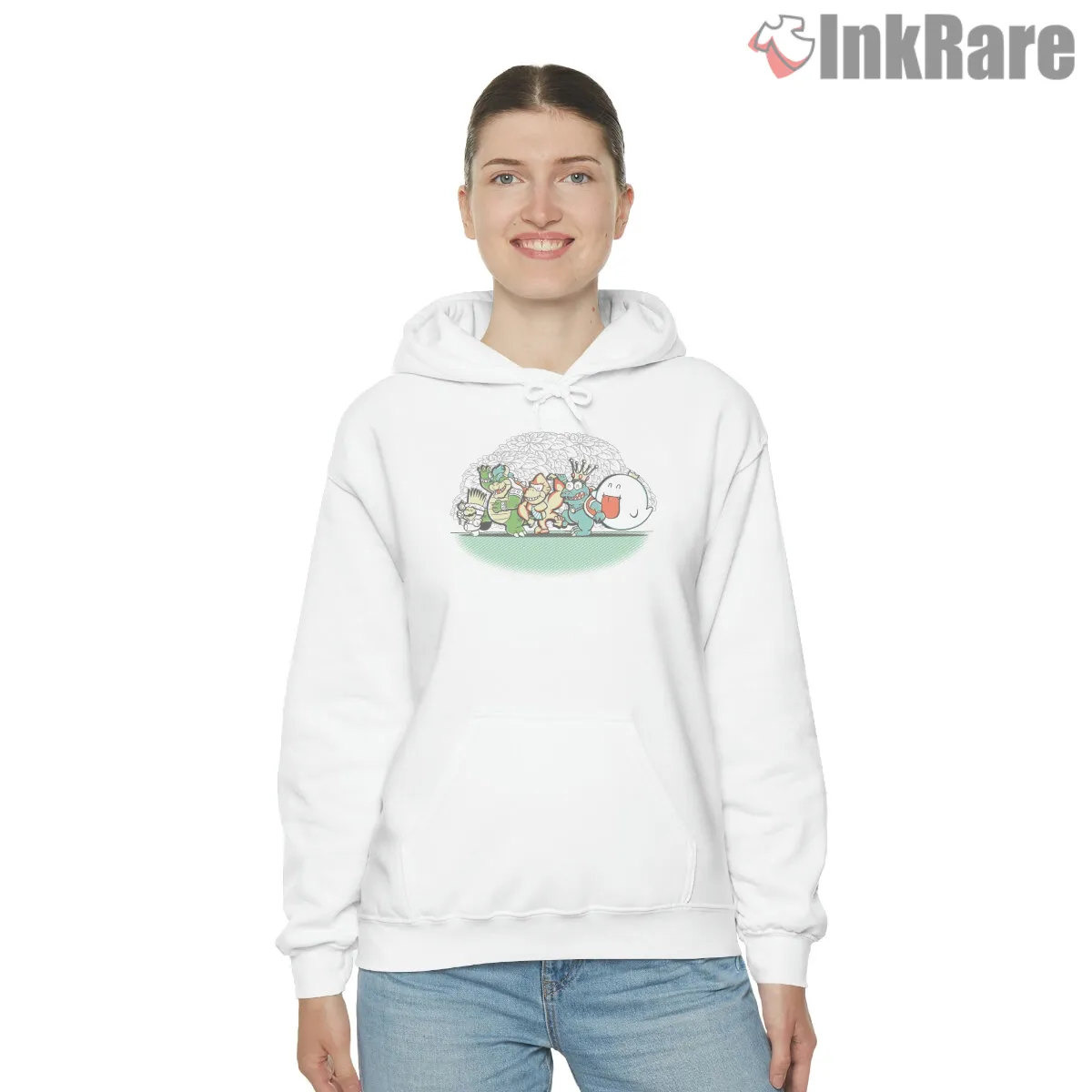 Mario Mushroom Things Wild Crowd Illustration Shirt on white hoodie for women graphic tee