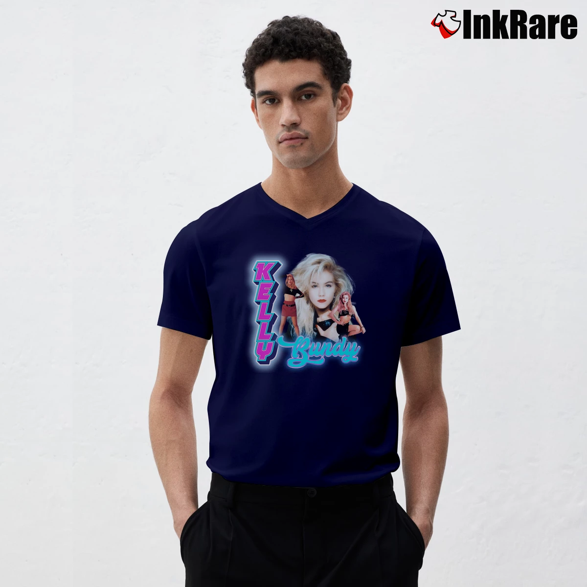 Married With Children Kelly Bundy Men’s V-Neck Tee in navy – Modern Essential Men’s Married With Children Kelly Bundy V-Neck Tee in navy | Sharp, Breathable, Everyday Staple