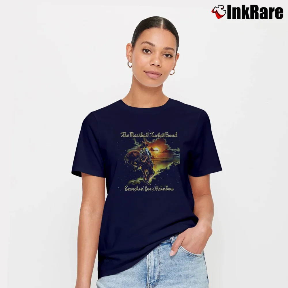 Women’s Marshall Tucker Searchin For A Rainbow Funny Classic Vest Style Signature T-Shirt in navy | Soft, Flattering Fit