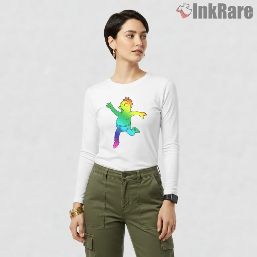 Martin Prince Rainbow Glow Cartoon Energy Shirt on white long sleeve shirt for women graphic tee