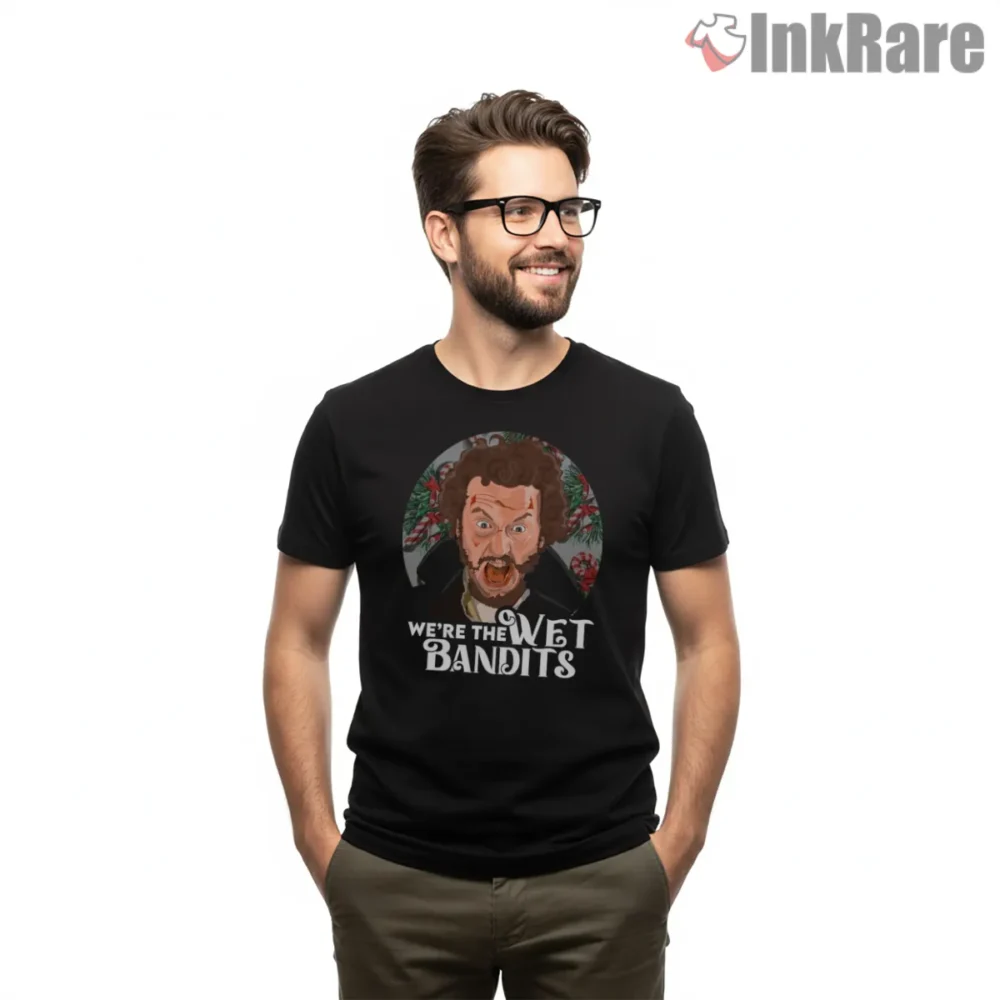 Marv We Are The Wet Bandits Shirt on black short sleeve shirt for men graphic tee