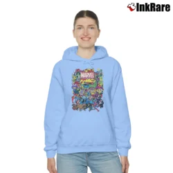 Women’s Marvel Comics Heroes Group Shot Graphic Cozy Hoodie in light blue | Warm, Structured, Stylish